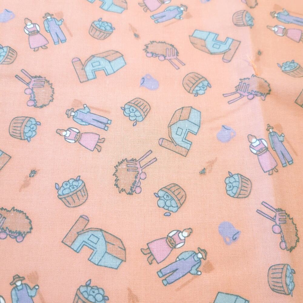 Farm on Peach 1 Yard x 44" Cotton Quilting Fabric Barns Farmers Sheep Country